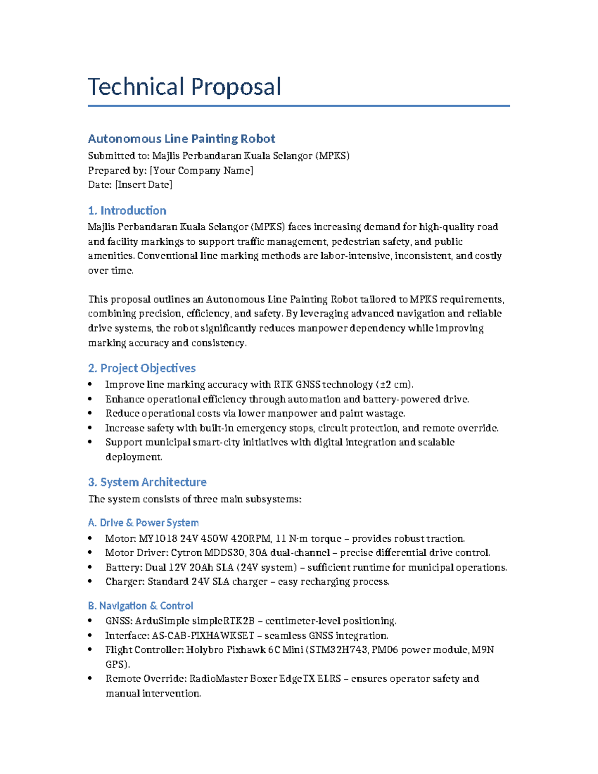 MPKS Technical Proposal: Autonomous Line Painting Robot - Studocu