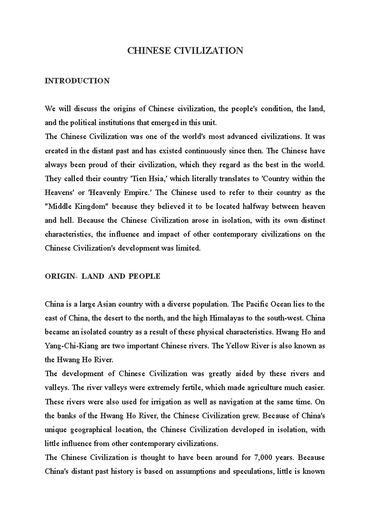 Chinese Civilization - Lecture Notes 3: Origins and Development - Studocu