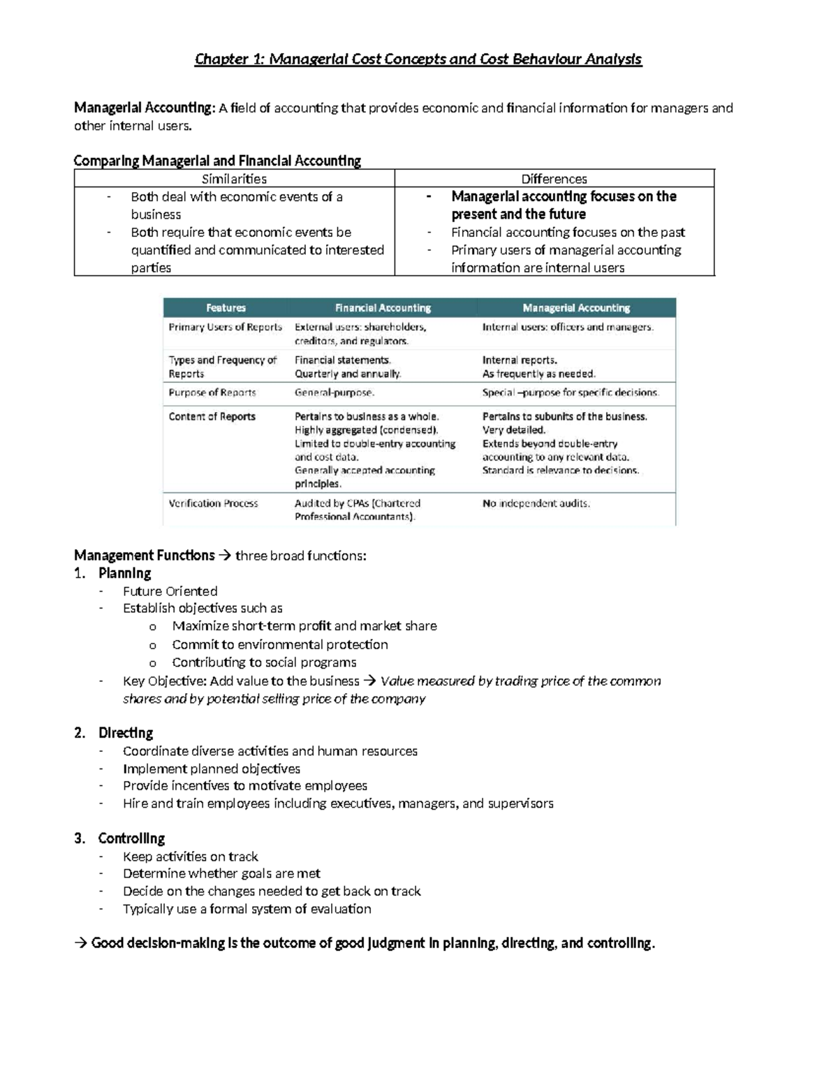 Chapter 1: Managerial Cost Concepts & Cost Behavior Analysis - Studocu