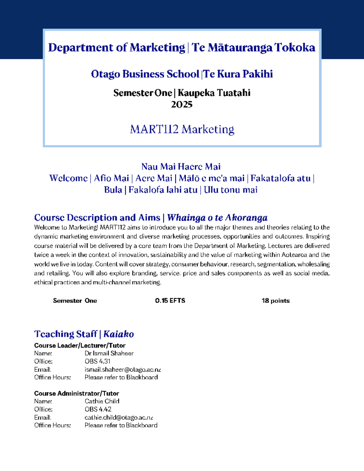 MART112 Course Outline: Marketing Principles & Practices S1 2025 - Studocu
