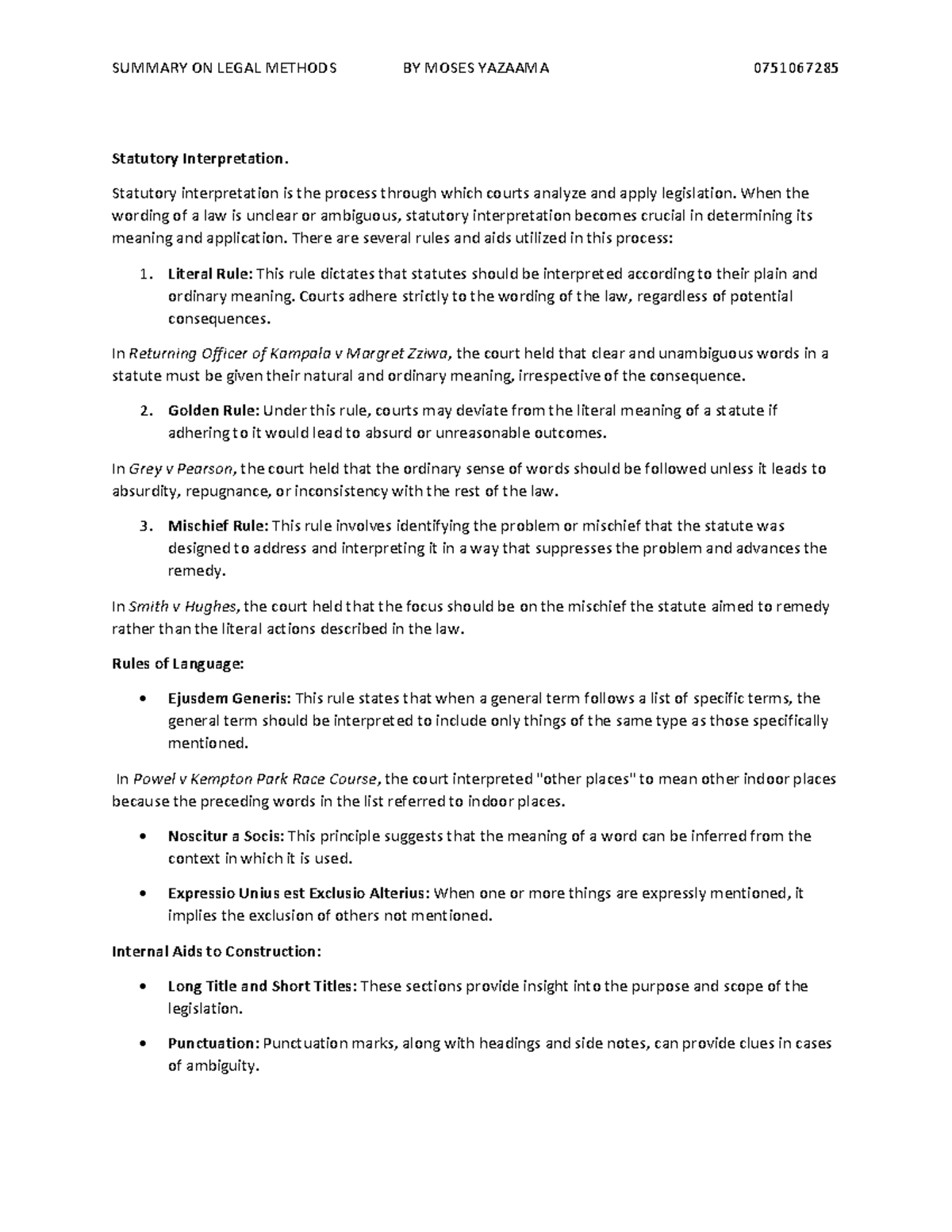 Statutory Interpretation Summary Legal Methods Overview 0751067285