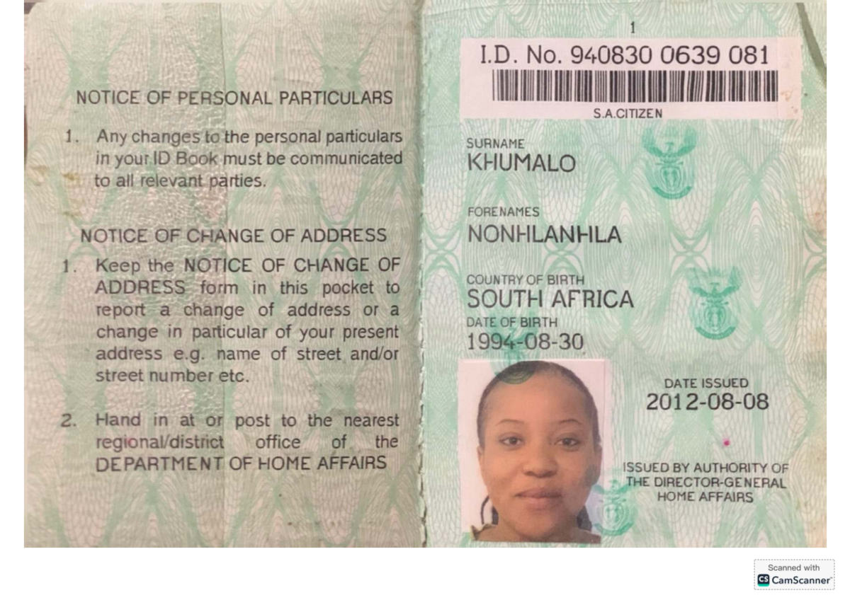 Notice of Personal Particulars Update - I.D. No. 940830 0639 081 - Studocu