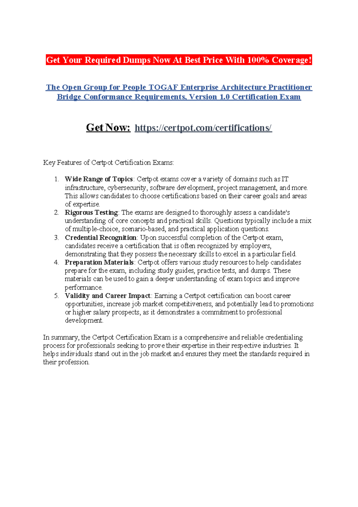 TOGAF Enterprise Architecture Practitioner Bridge Exam Guide - V1.0 ...