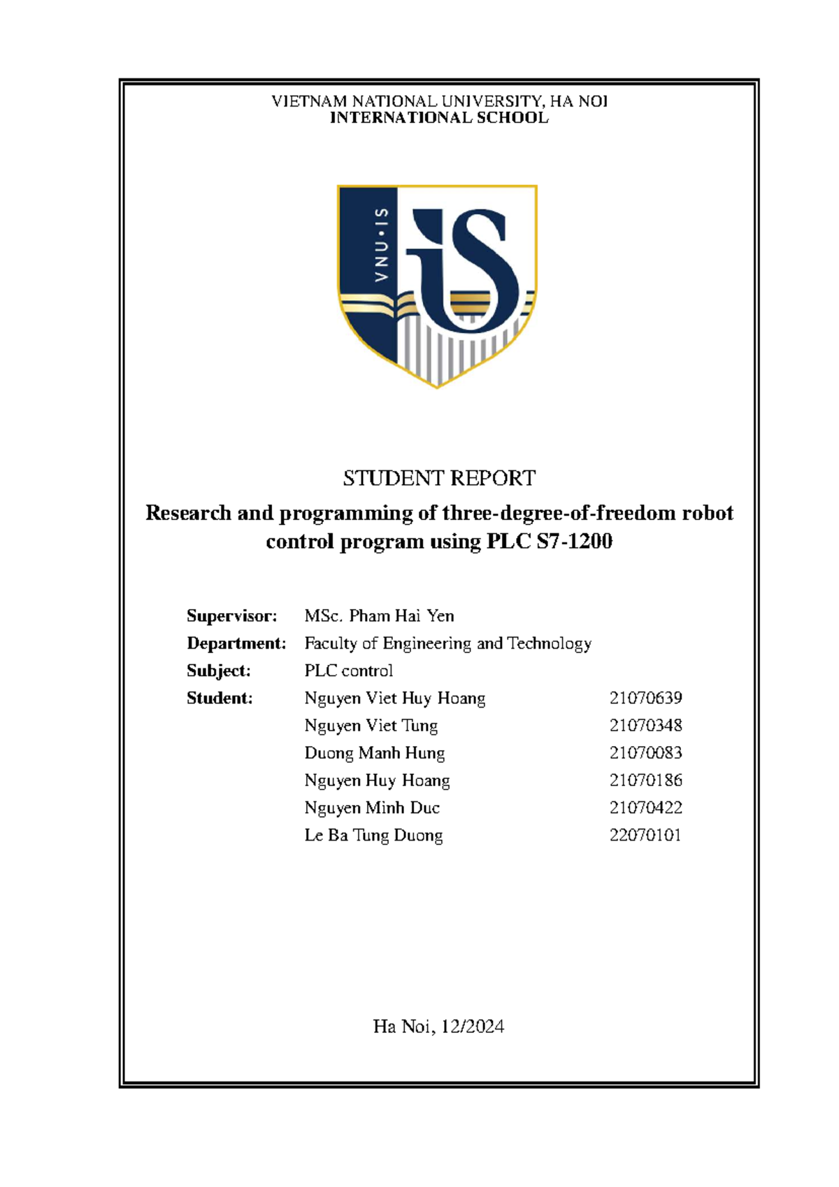 Research and Programming of Robot Control Using PLC - ENG 2107 - Studocu