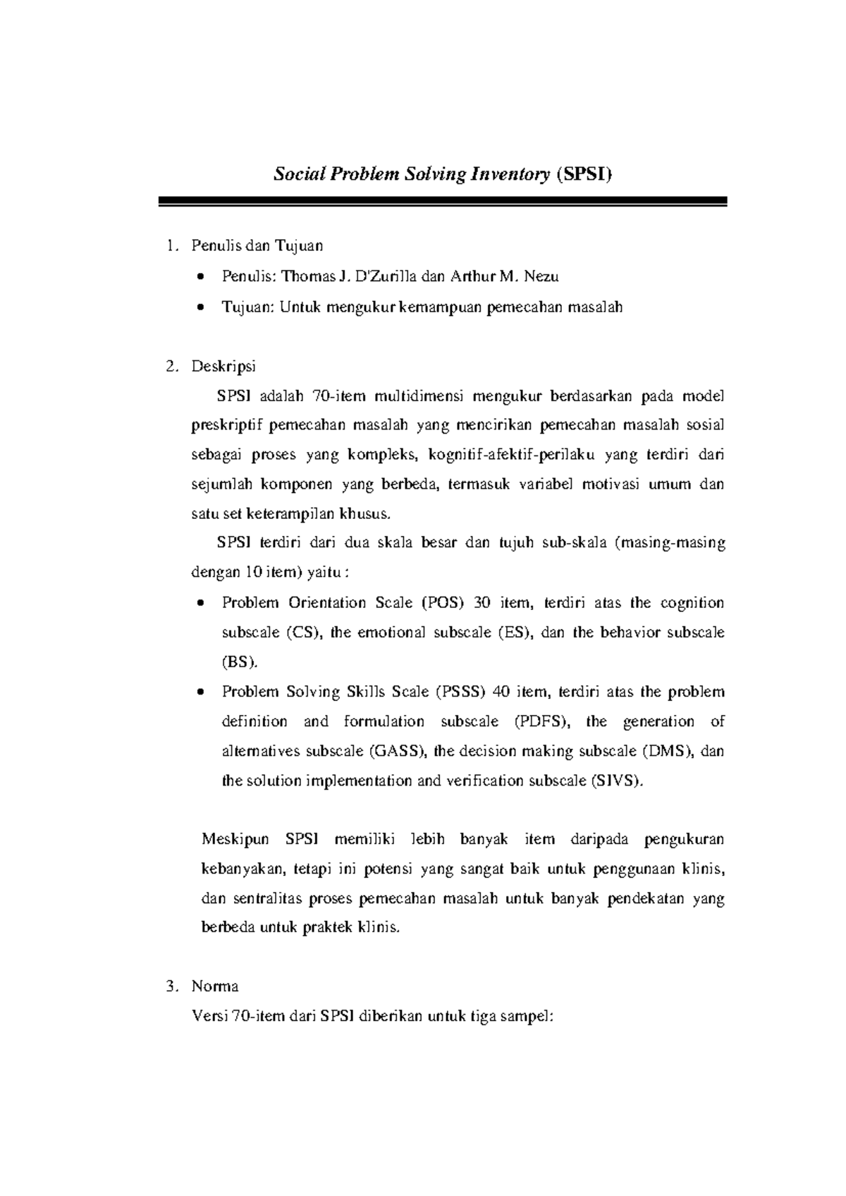 Social problem solving inventory spsi 7 social problem solving