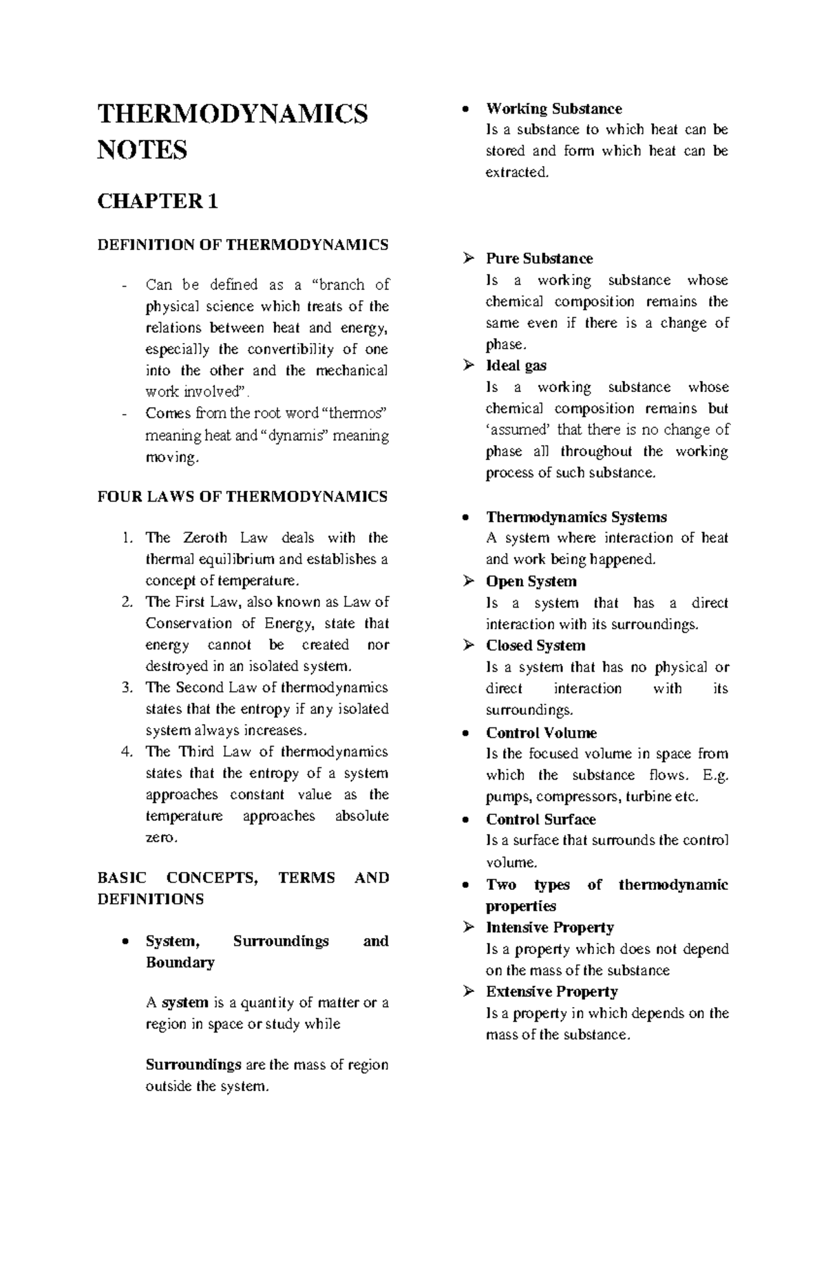 Thermodynamics- Midterm Study Notes on Key Concepts and Laws - Studocu