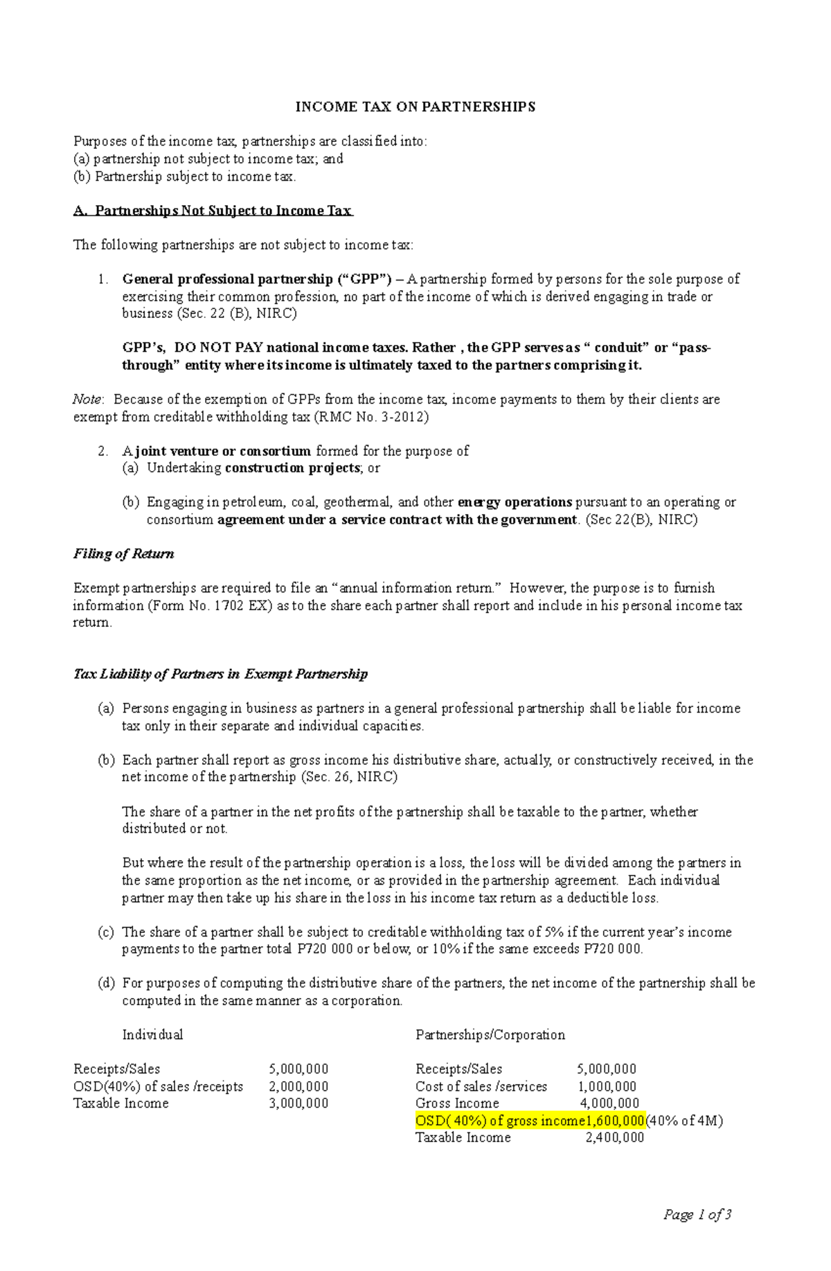Income Tax Rules for Partnerships (Course Code: 3) - Studocu