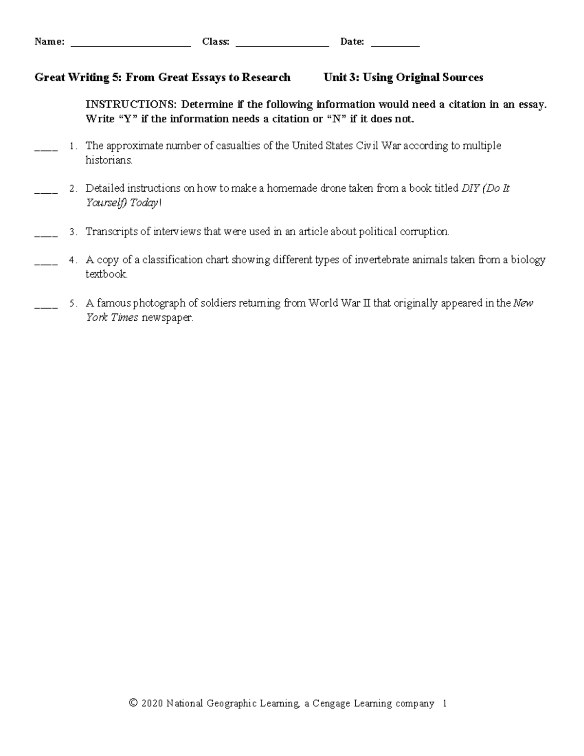 Great Writing 5: Unit 2 Exam on the Writing Process and Grammar - Studocu