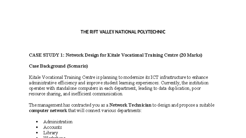 NDS 25S Case Study: Network Design for Kitale Vocational Training ...