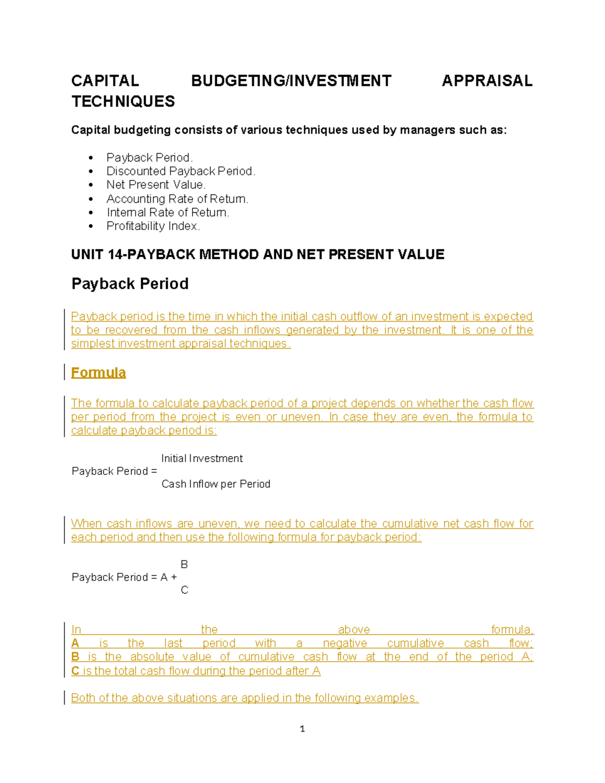 BS AND BF 224 UNIT 9 - Capital Budgeting Techniques and NPV Analysis ...