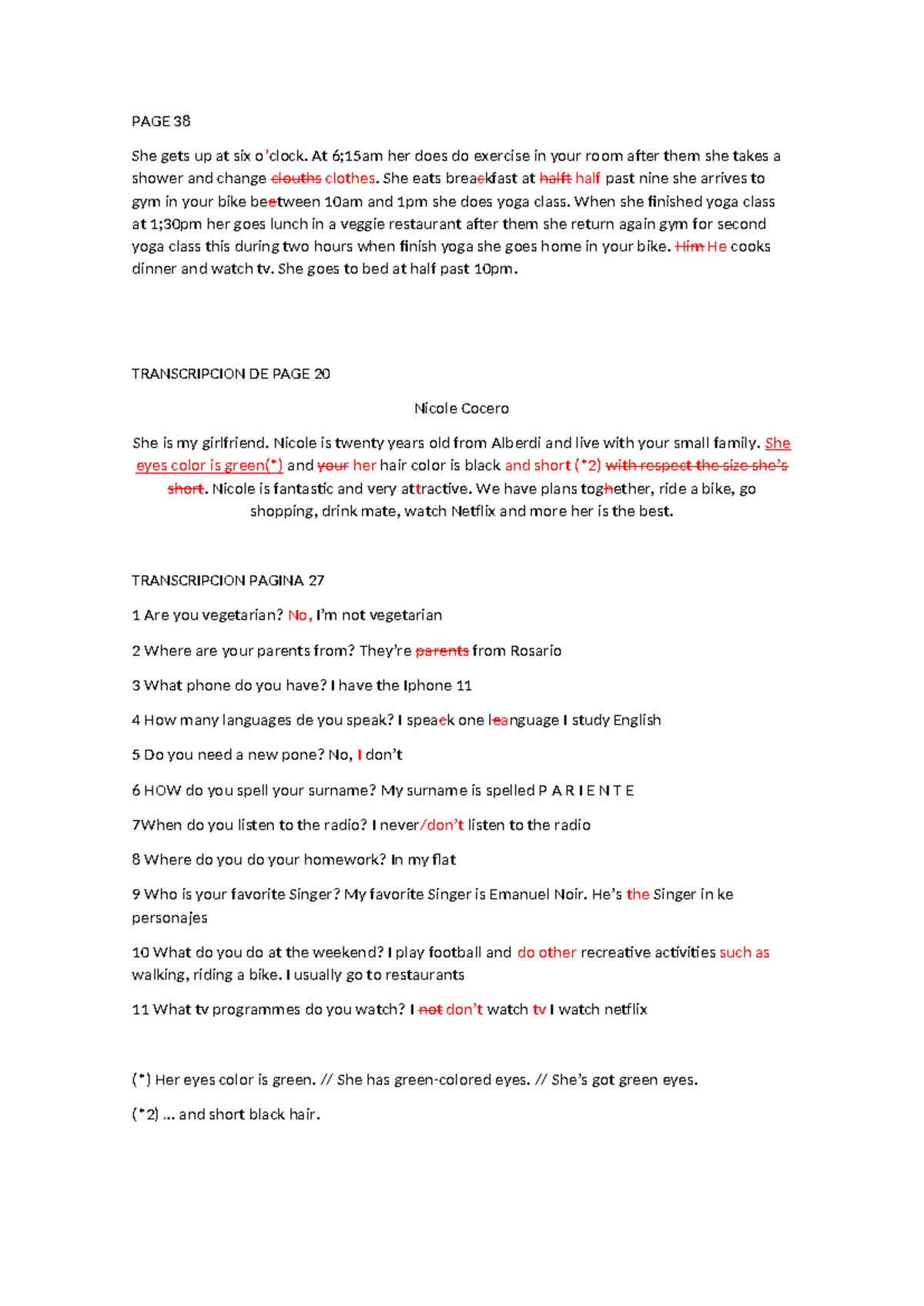 English Exercise - Daily Routine and Personal Information - Studocu