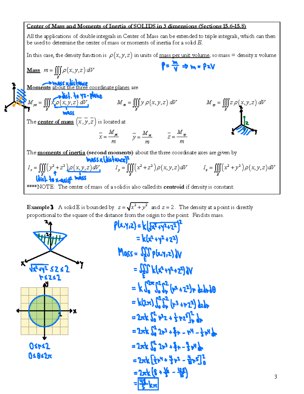 Center of Mass and Moments of Inertia of solids in 3 dimensions - 3 ...