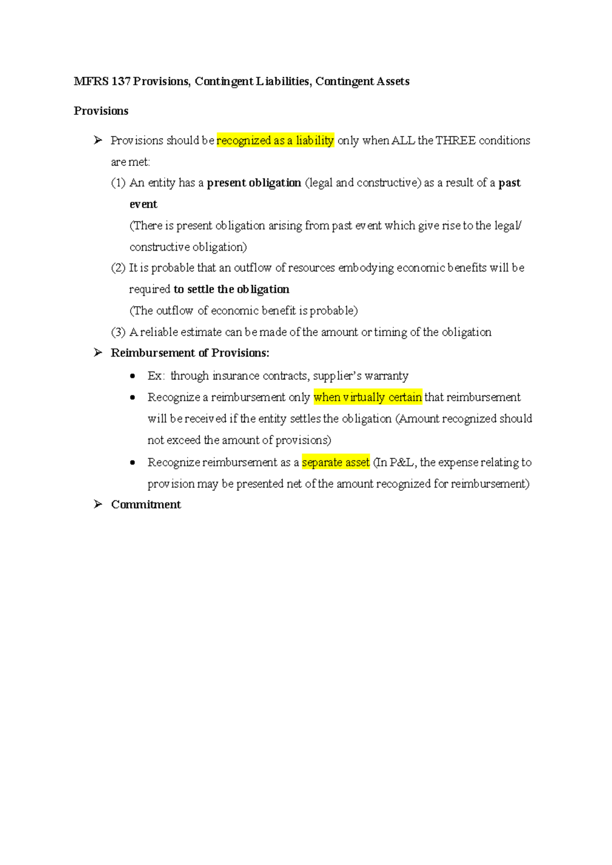 FAR Notes: MFRS 137 Provisions & Contingencies Overview - Studocu