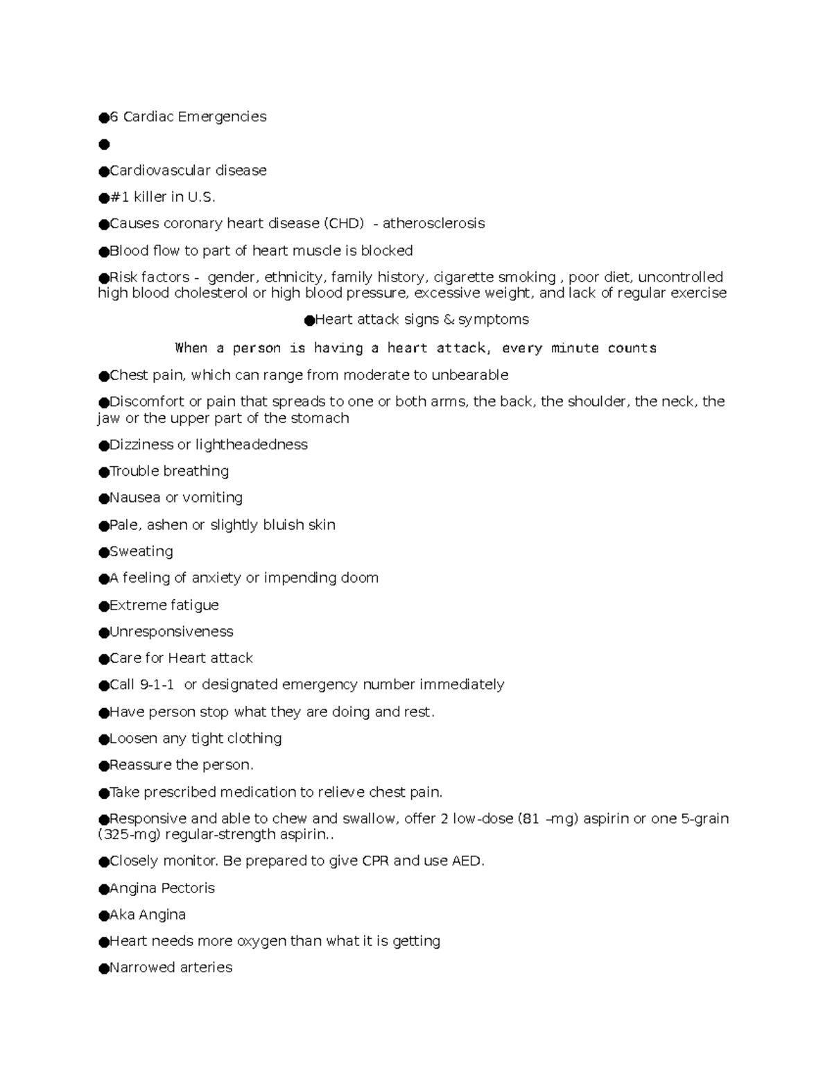 Cardiac Emergencies - Lecture Notes for CPR & AED Response - Studocu