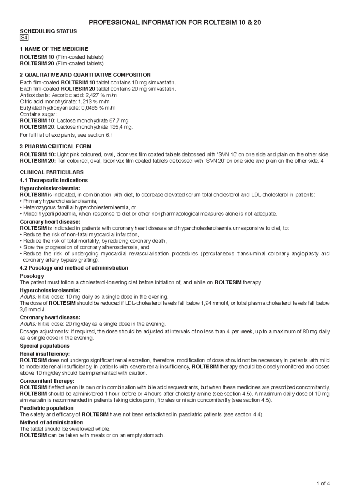 ROLTESIM 10 & 20 - Pharmaceutical Notes and Information - Studocu