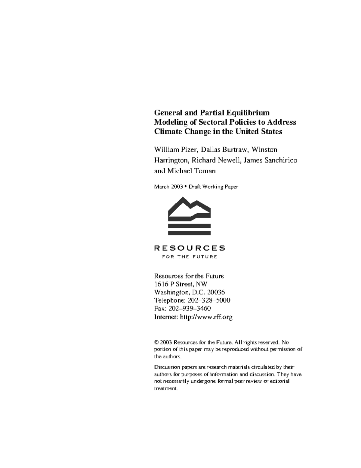 General and Partial Equilibrium Modeling - 20036 Telephone: 202–328 ...