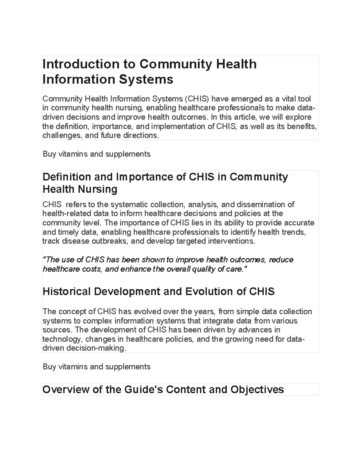 Community Health Information Systems (CHIS): Overview and ...