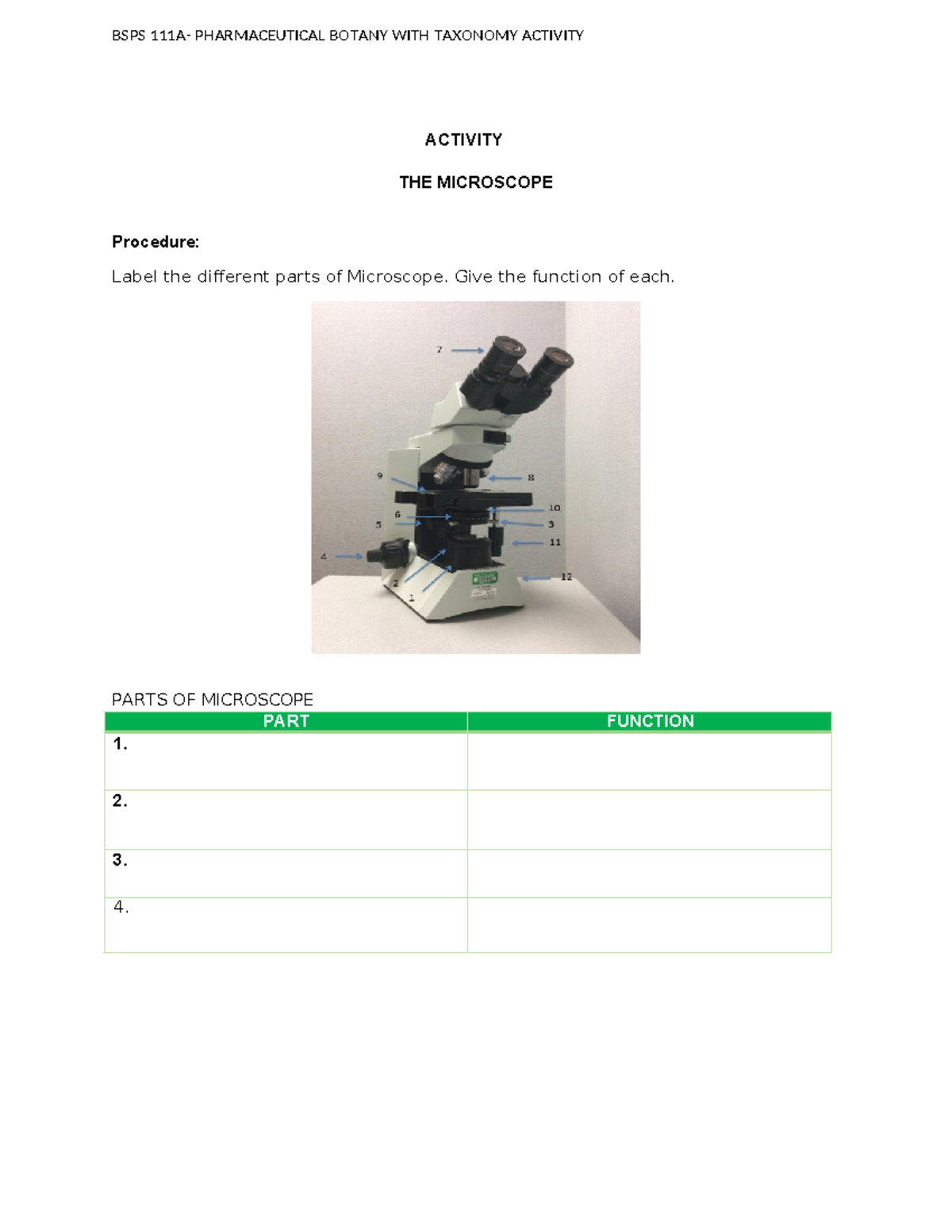THE Microscope - BSPS 111A- PHARMACEUTICAL BOTANY WITH TAXONOMY ...