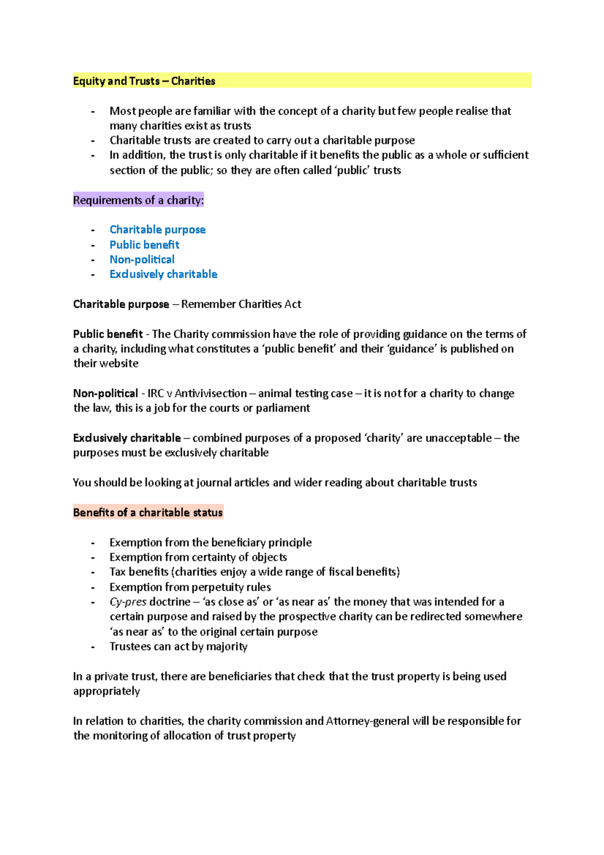 Charitable Trusts lecture notes - Equity and Trusts – Charities - Most ...
