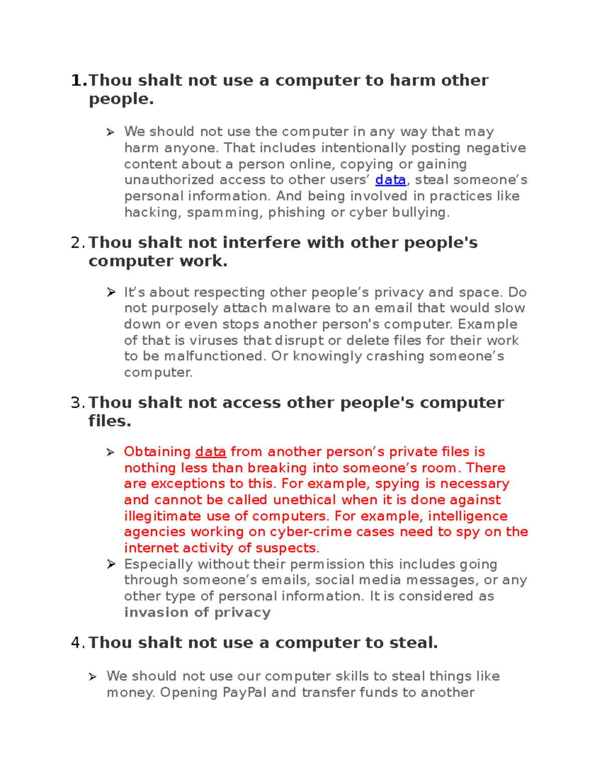 Ethical IT Commandments: Guidelines for Responsible Computer Use - Studocu