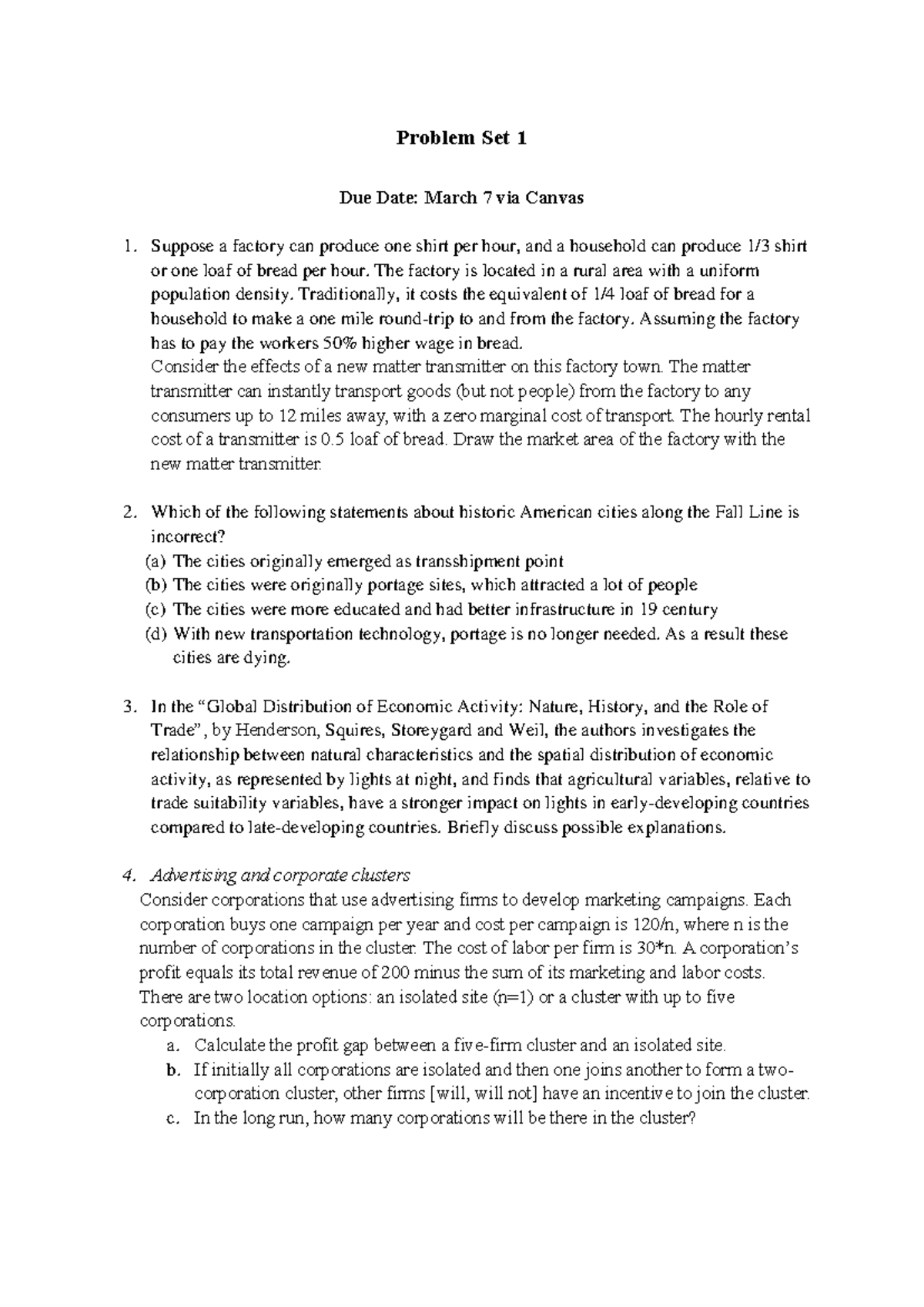 Problem+Set+1 - Problem set 1 - Problem Set 1 Due Date: March 7 via ...