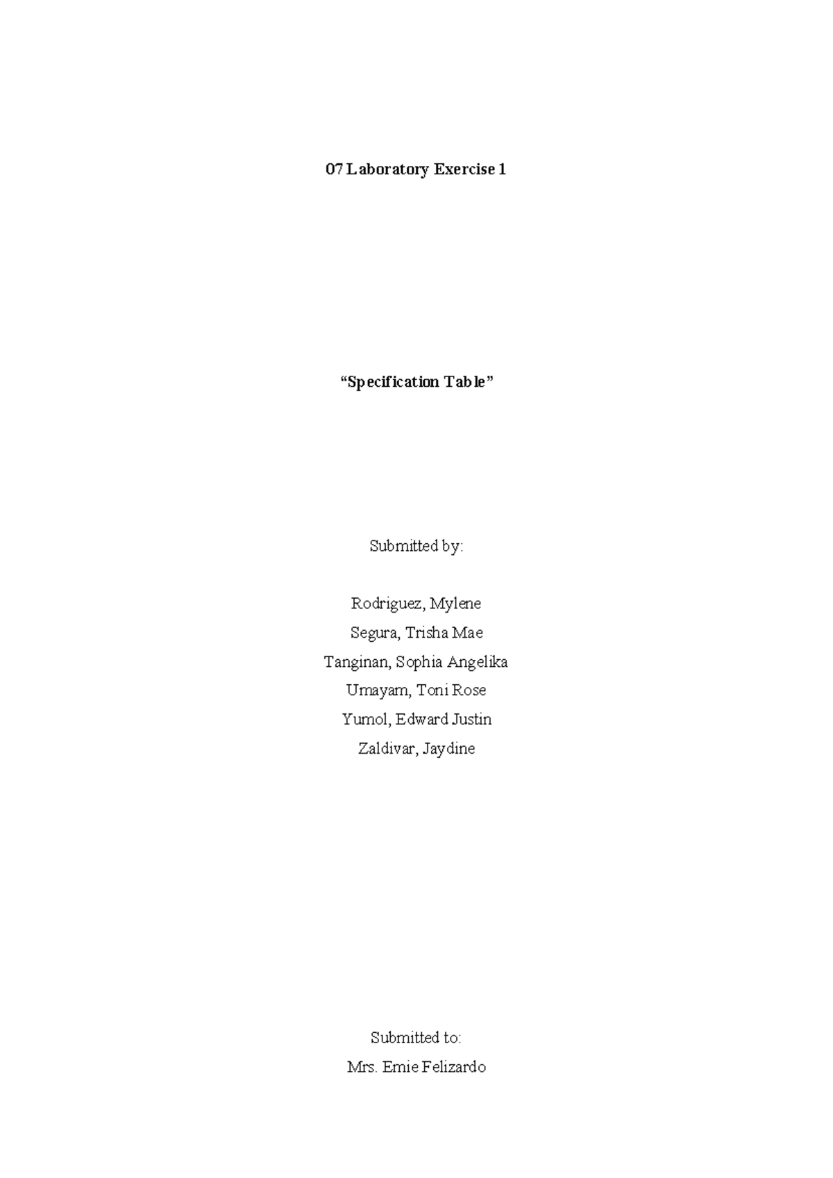 07 Laboratory Exercise 1: Specification Table for Tools & Supplies ...