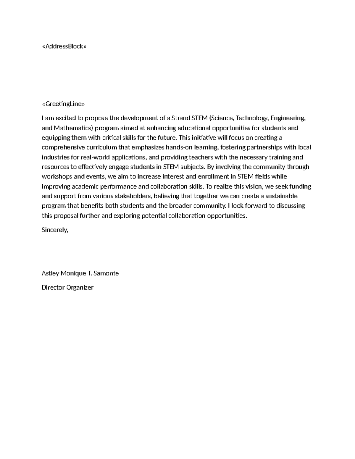 Address Block - lm; - «AddressBlock» «GreetingLine» I am excited to ...