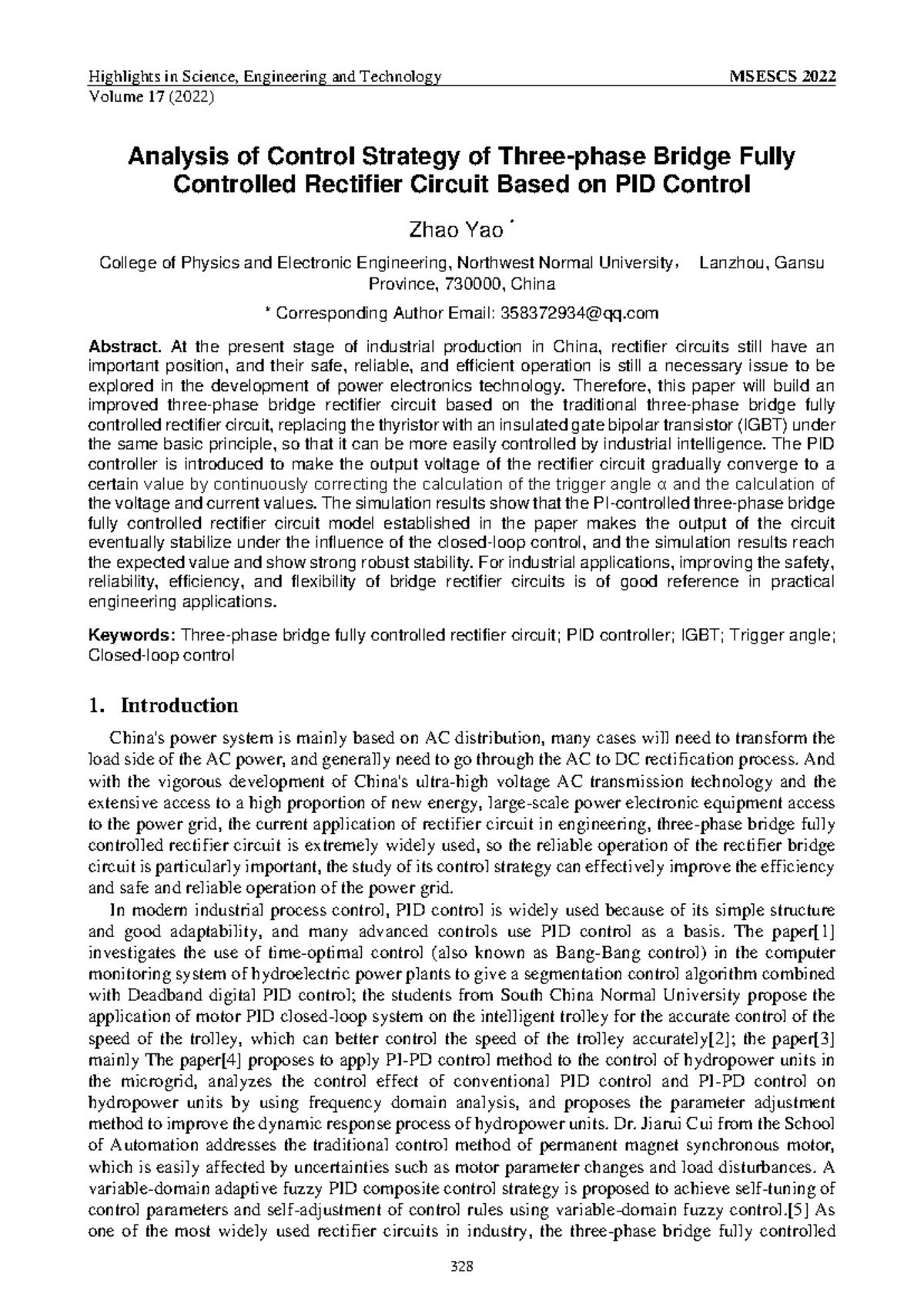Analysis of Control Strategy for Bridge Fully Controlled Rectifier ...