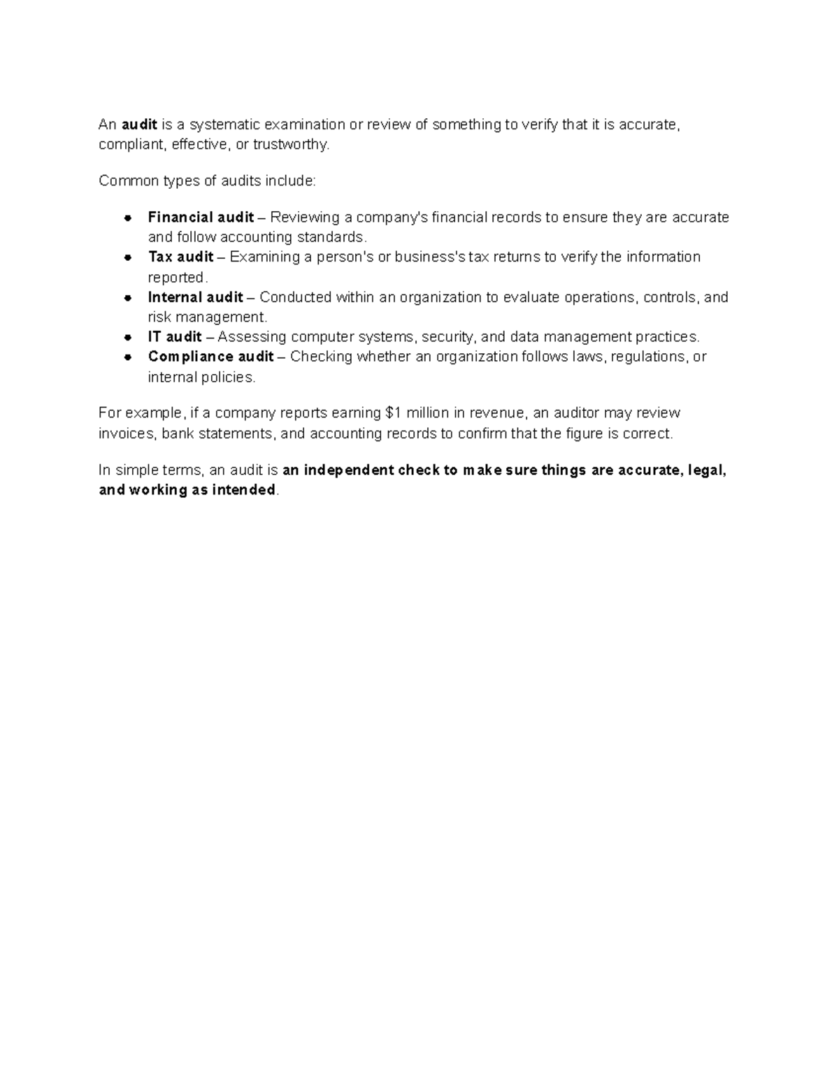 Audit Notes: Understanding Types and Processes - Studocu