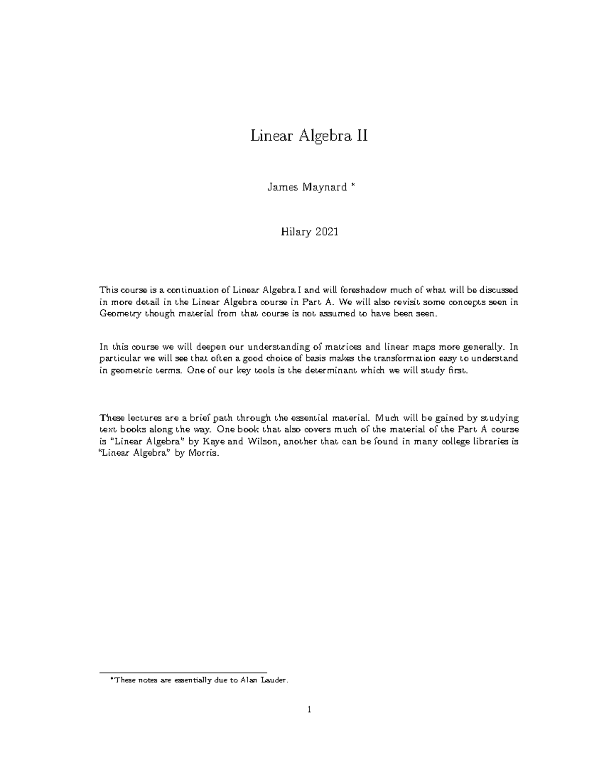 Linear Algebra II: Key Concepts and Determinants Overview - Studocu