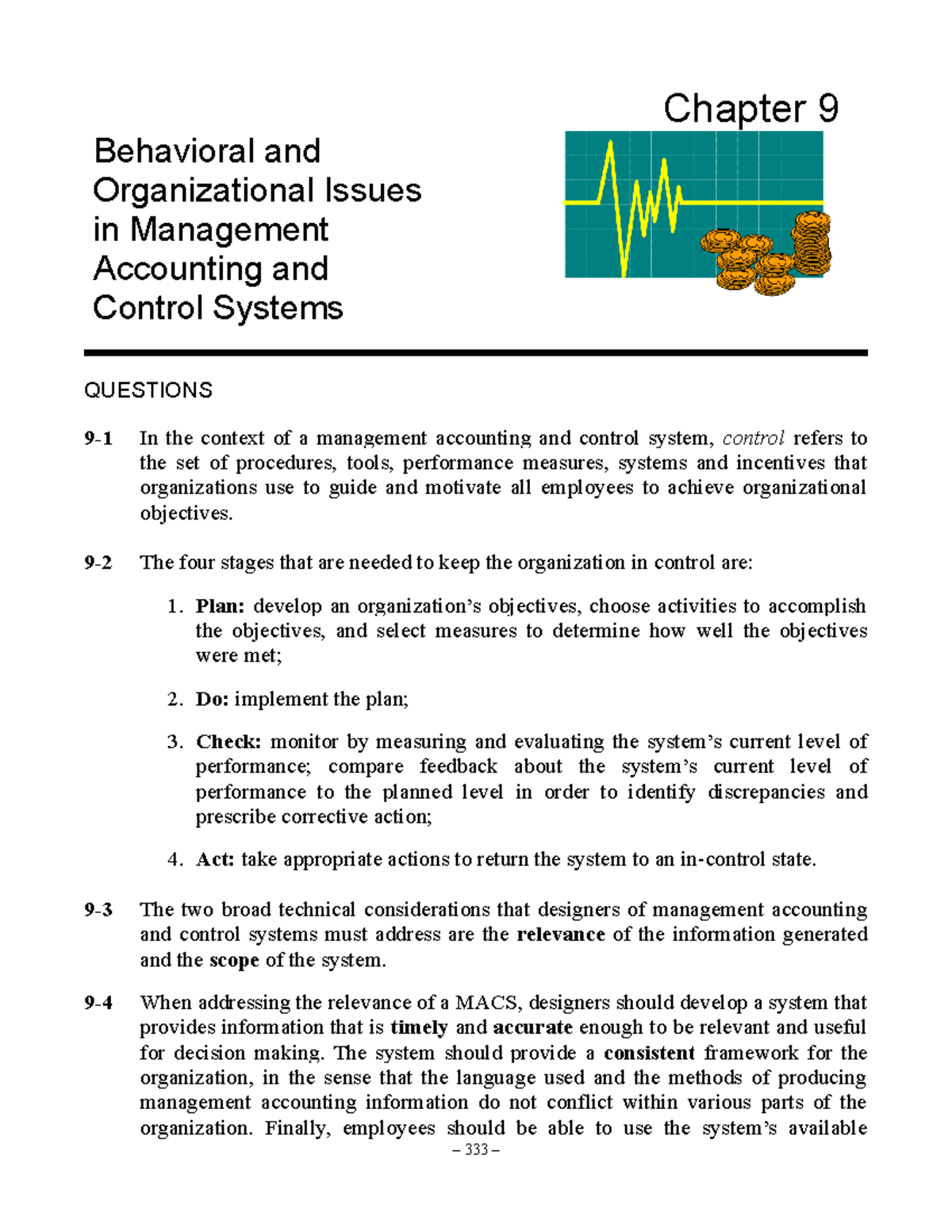 Management accounting 6th edition ch09 SM - Chapter 9 Behavioral and ...