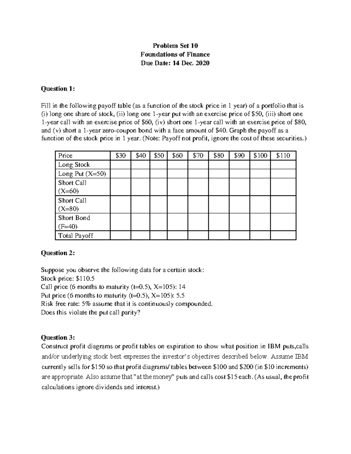 Foundations of Finance Problem Set 10 - Analysis & Strategies - Studocu