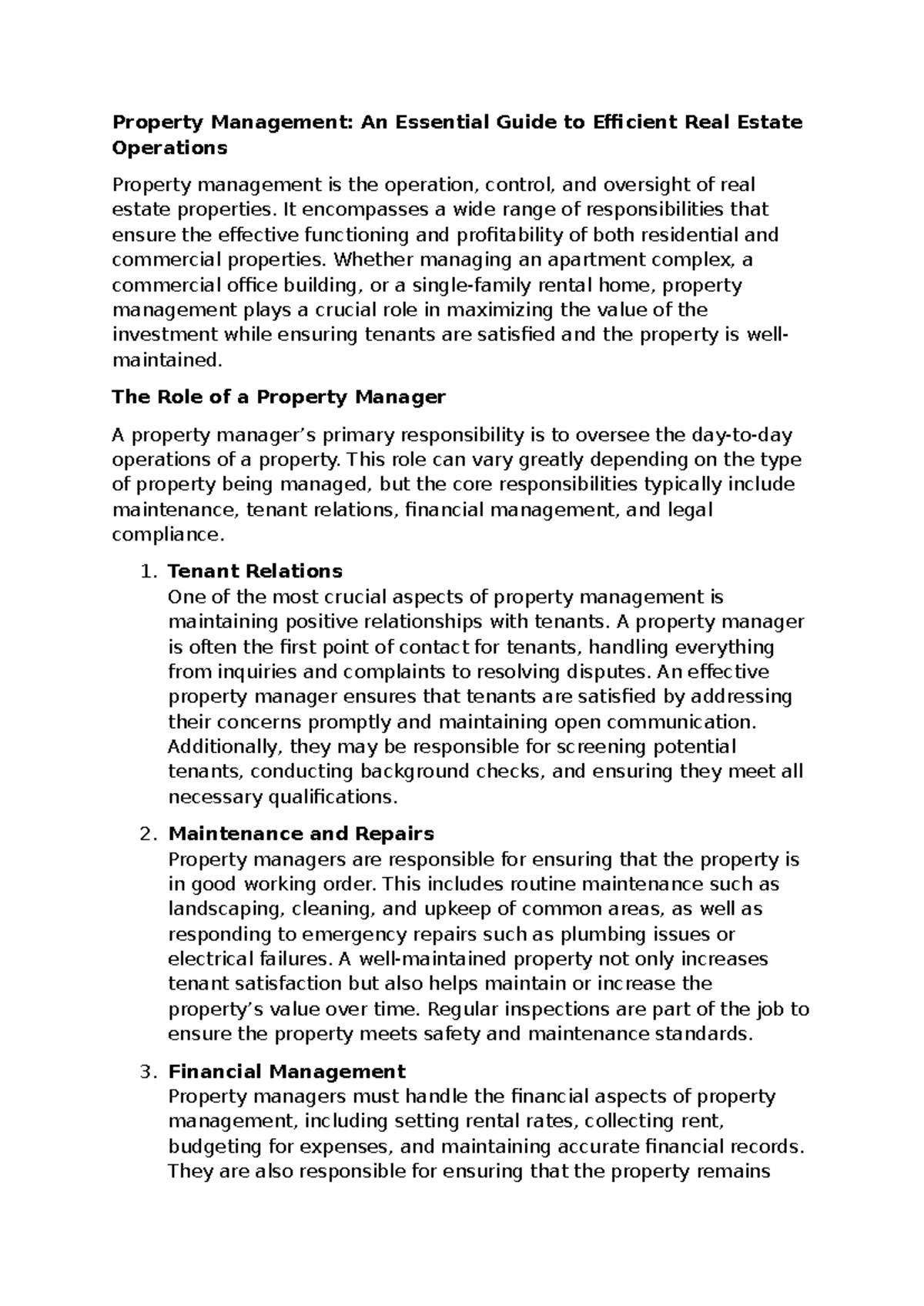 Property Management 1 - It encompasses a wide range of responsibilities ...
