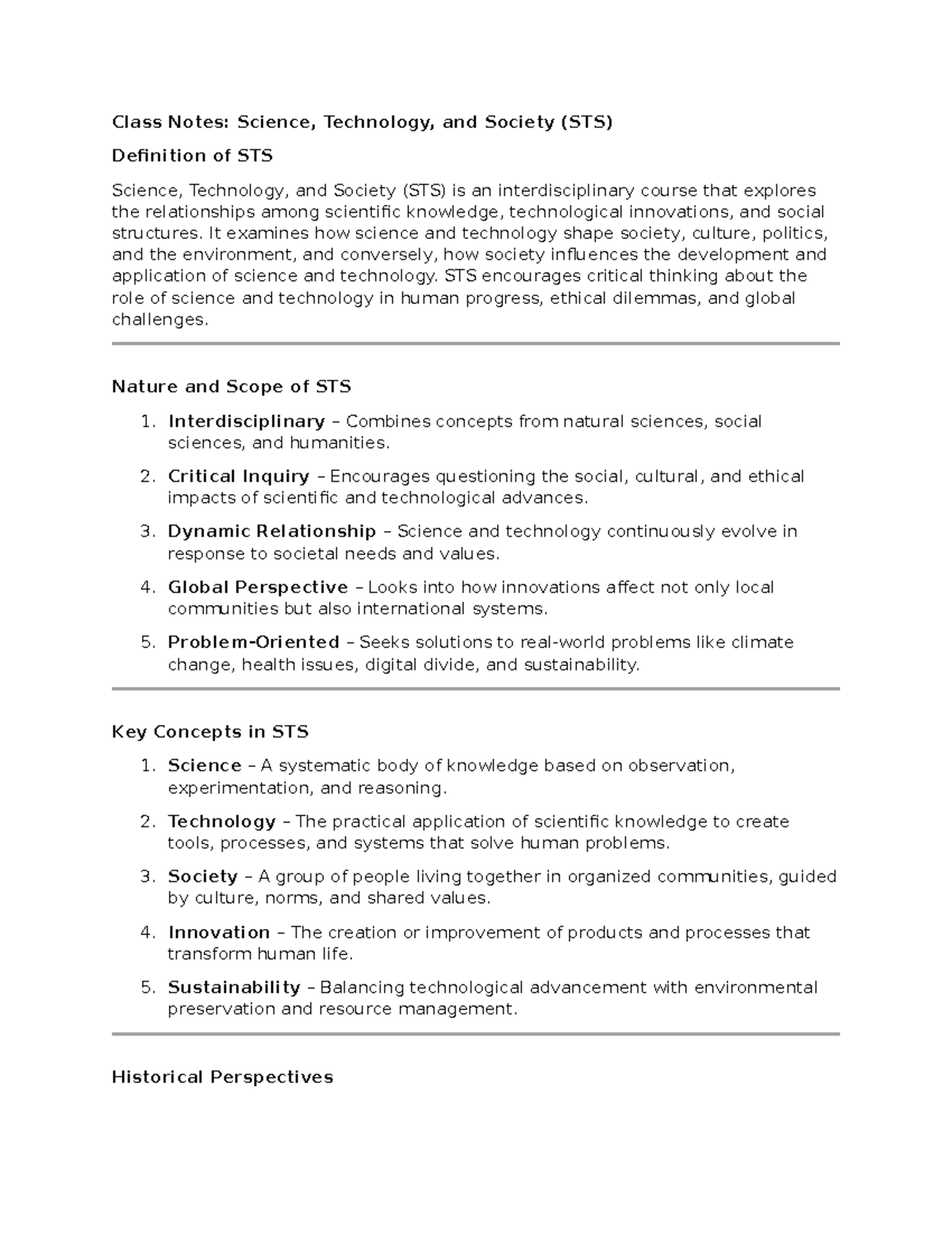 Class Notes: STS - Understanding Science, Technology, and Society - Studocu
