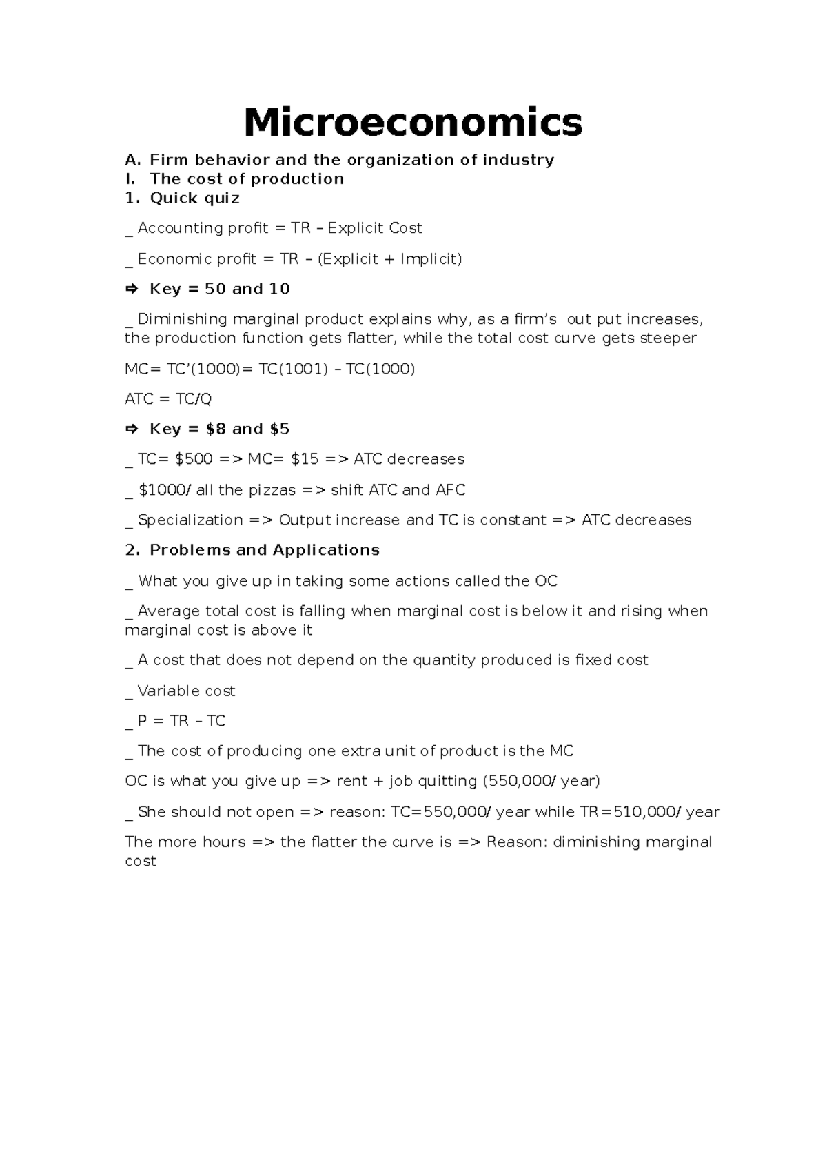 Cost of Production Analysis - Principles of Economics Ch. 9 Notes - Studocu