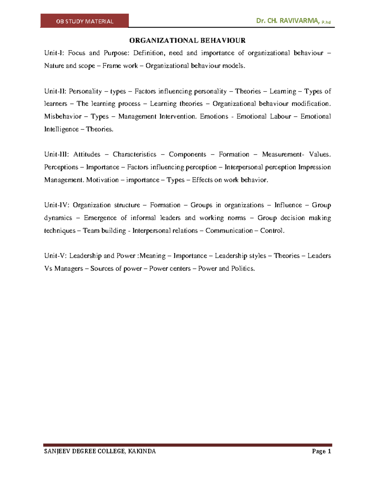 II BBA OB Study Material: Understanding Organizational Behavior - Studocu
