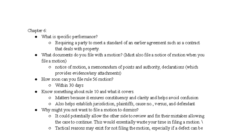 Chapter 6: Specific Performance & Motion Filing Guidelines (LAW 101 ...