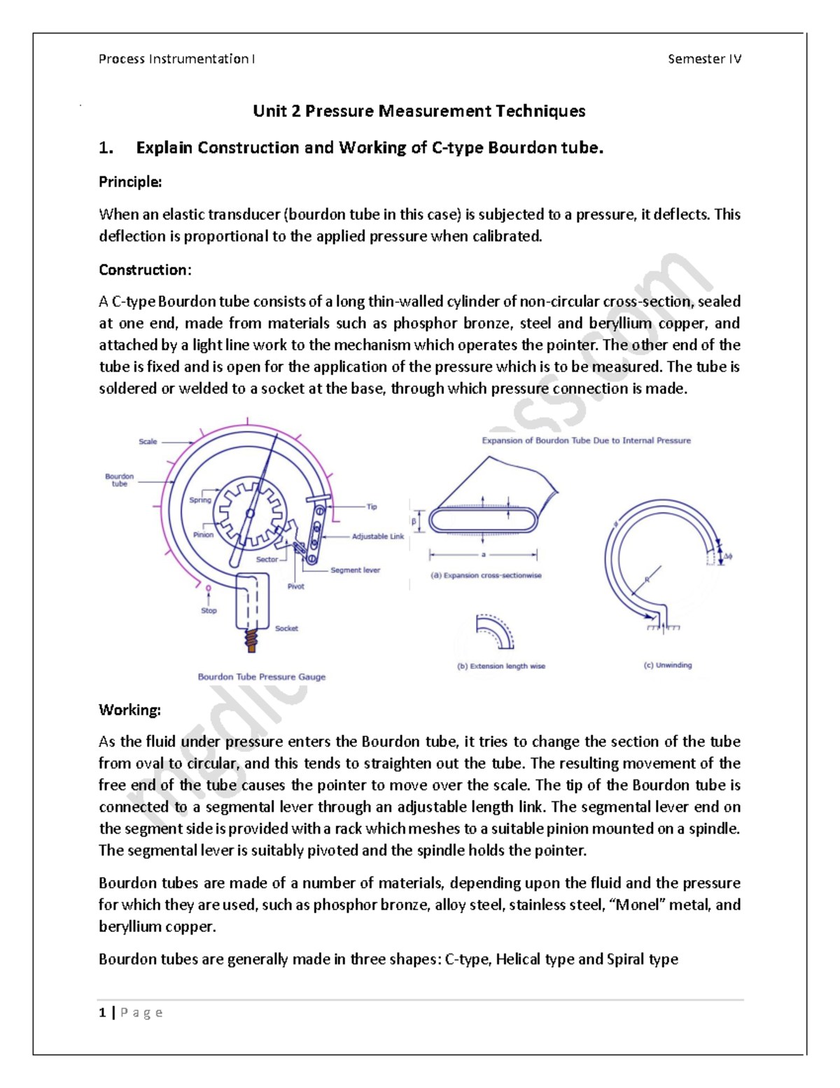 Process Instrumentation I - Semester IV: Pressure Measurement ...
