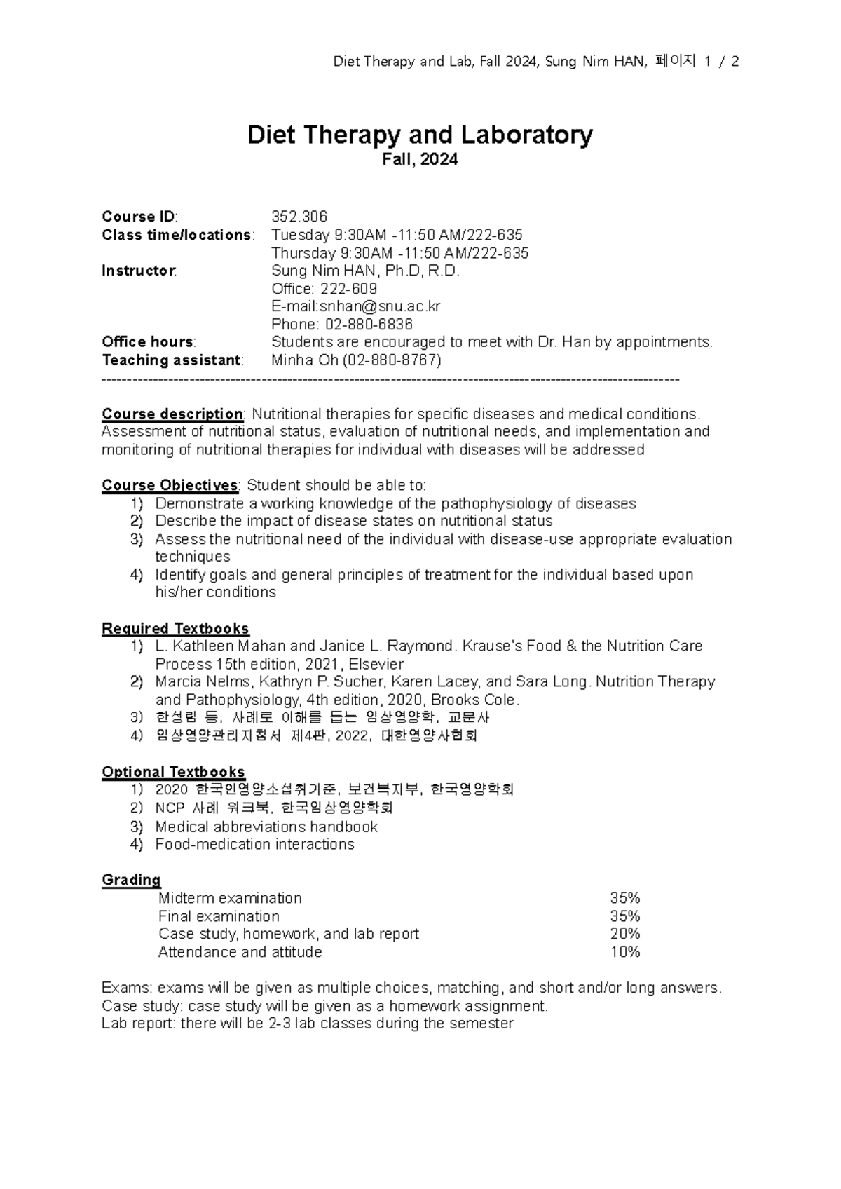 Diet+Therapy+and+Lab+Course+Syllabus+2024 - Diet Therapy and Lab, Fall ...