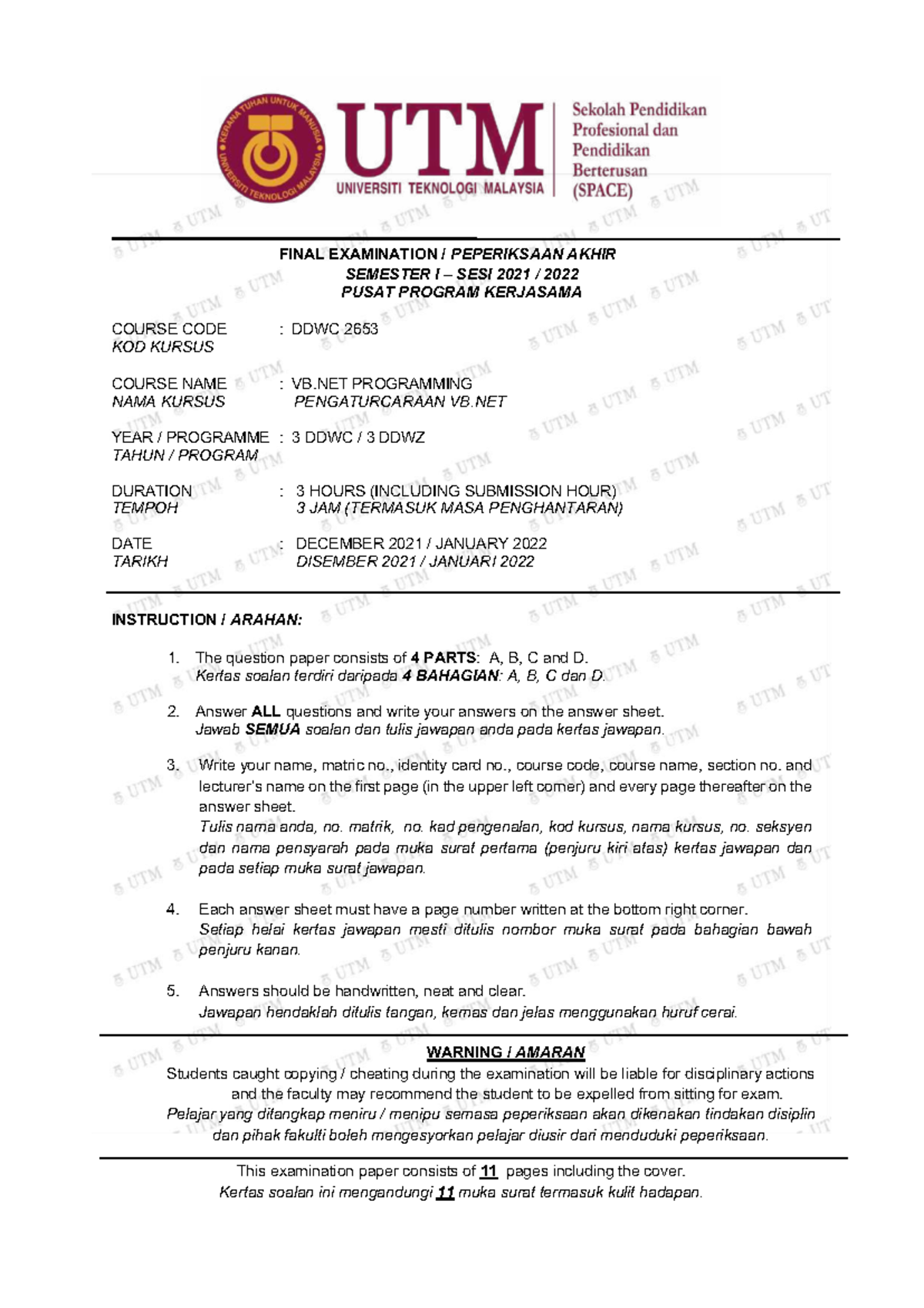FINAL EXAMINATION DDWC 2653: VB.NET PROGRAMMING SEMESTER I 2021/2022 ...