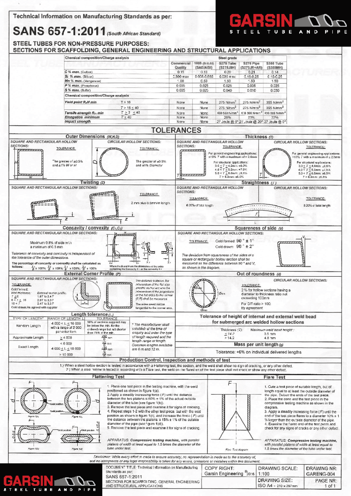 SANS 657 1: Manufacturing Standards for Steel Tubes & Pipes - Studocu