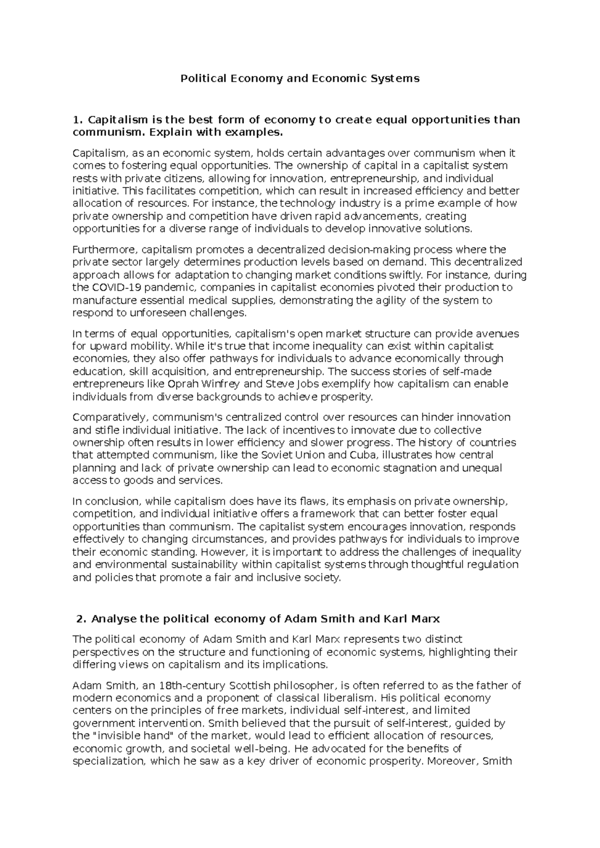 Political Economy and Economic Systems 1: Capitalism vs. Communism ...