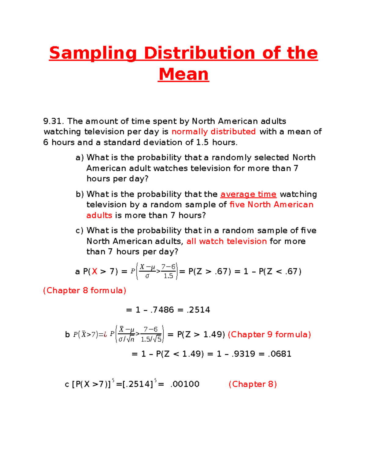 Practice Questions on Sampling Distributions 9.31 - 9.67 - Studocu