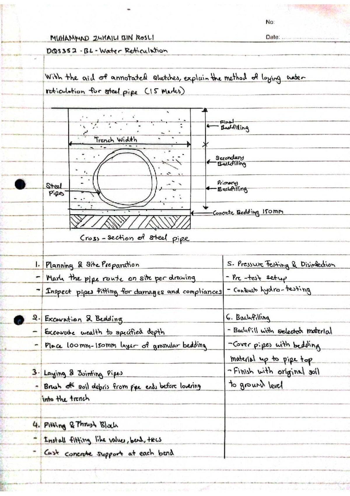 DQS352 Final Exam: Water Reticulation Methods & Techniques - Studocu