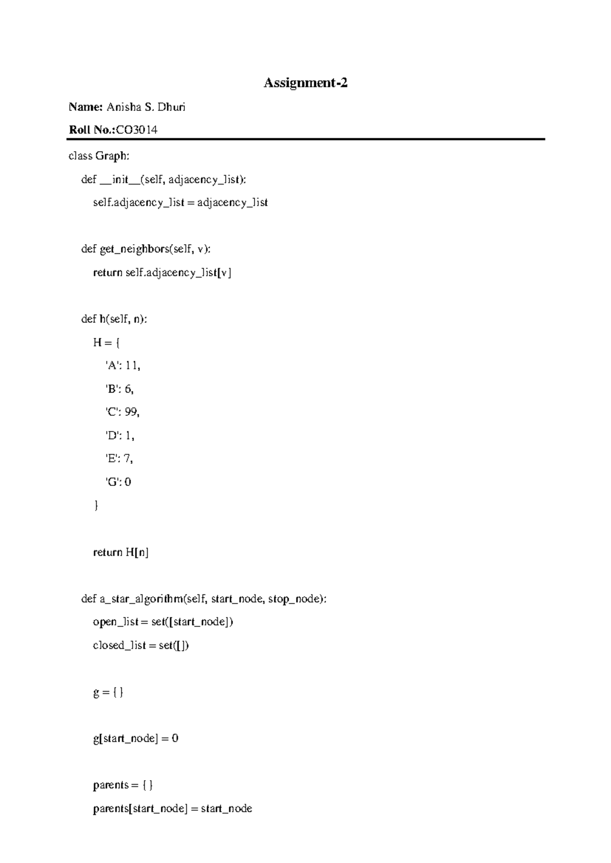 Graph Algorithms: A* Search Implementation - CO3014 Assignment 2 - Studocu