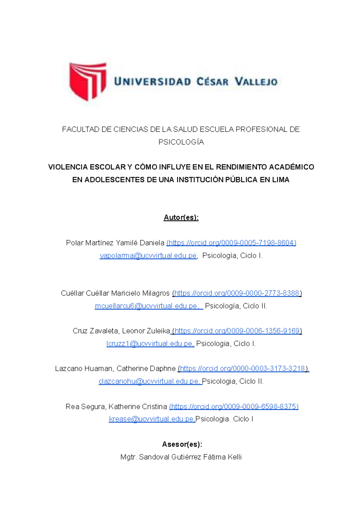 Informe sobre la Influencia de la Violencia Escolar en el Rendimiento ...