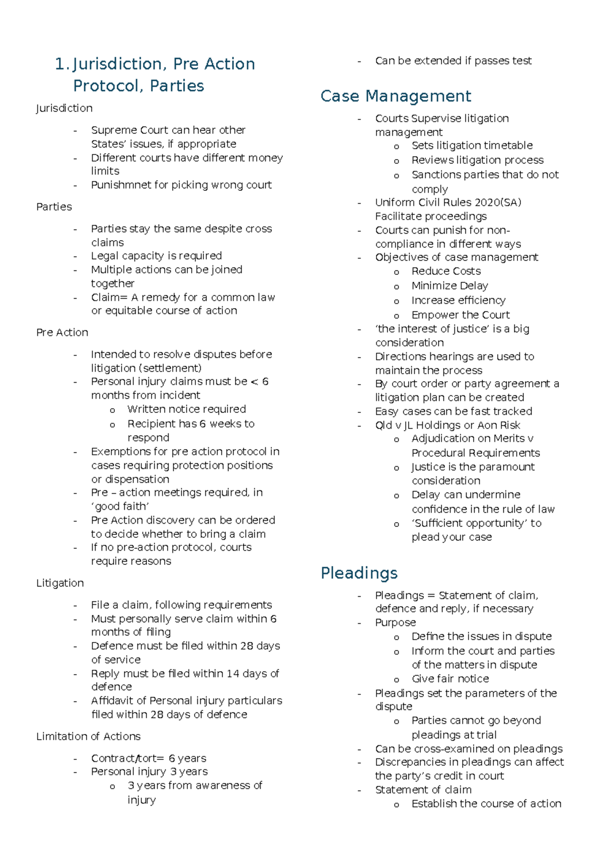 Civil Procedure TL;DR - Exam Prep (Course Code: P) - Studocu