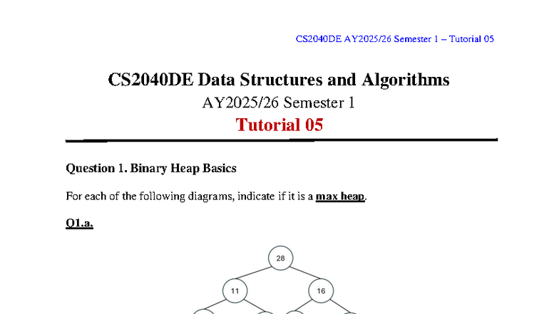 CS2040DE Semester 1 Tutorial 05: Binary Heaps and Minimum Products ...