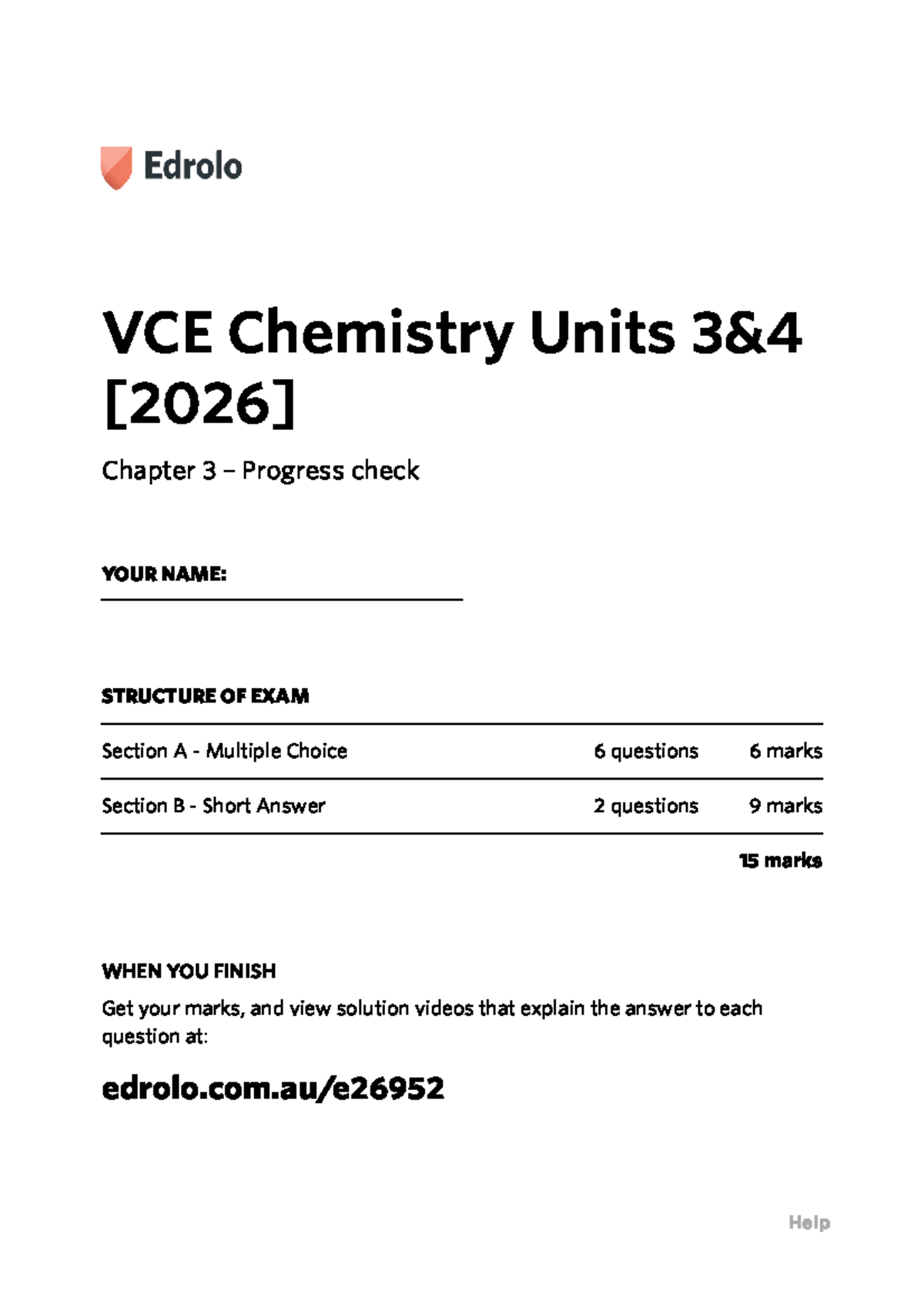 VCE Chemistry Unit 3 Chapter 3 Progress Check Exam Notes - Studocu