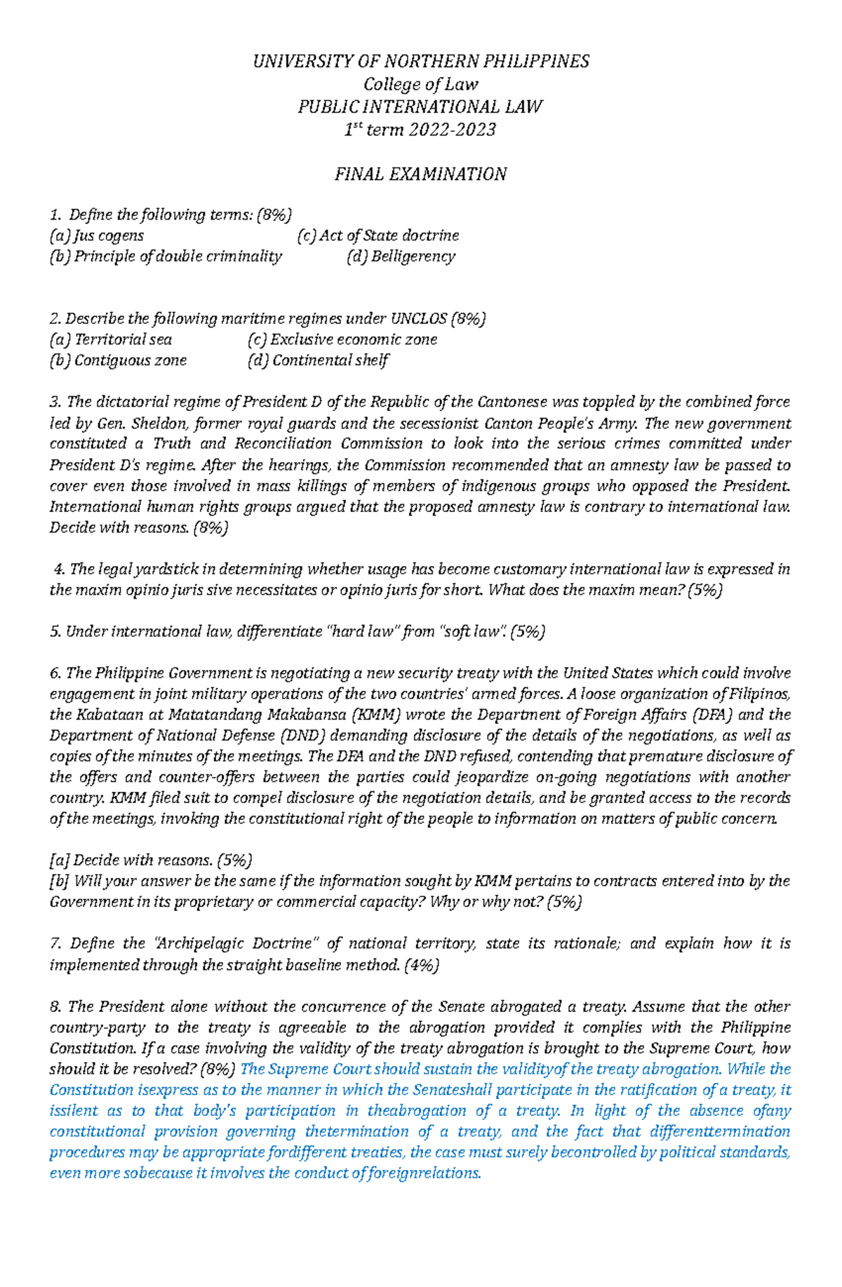 PIL 1st Term 2022 - Final Exam Notes on Public International Law - Studocu